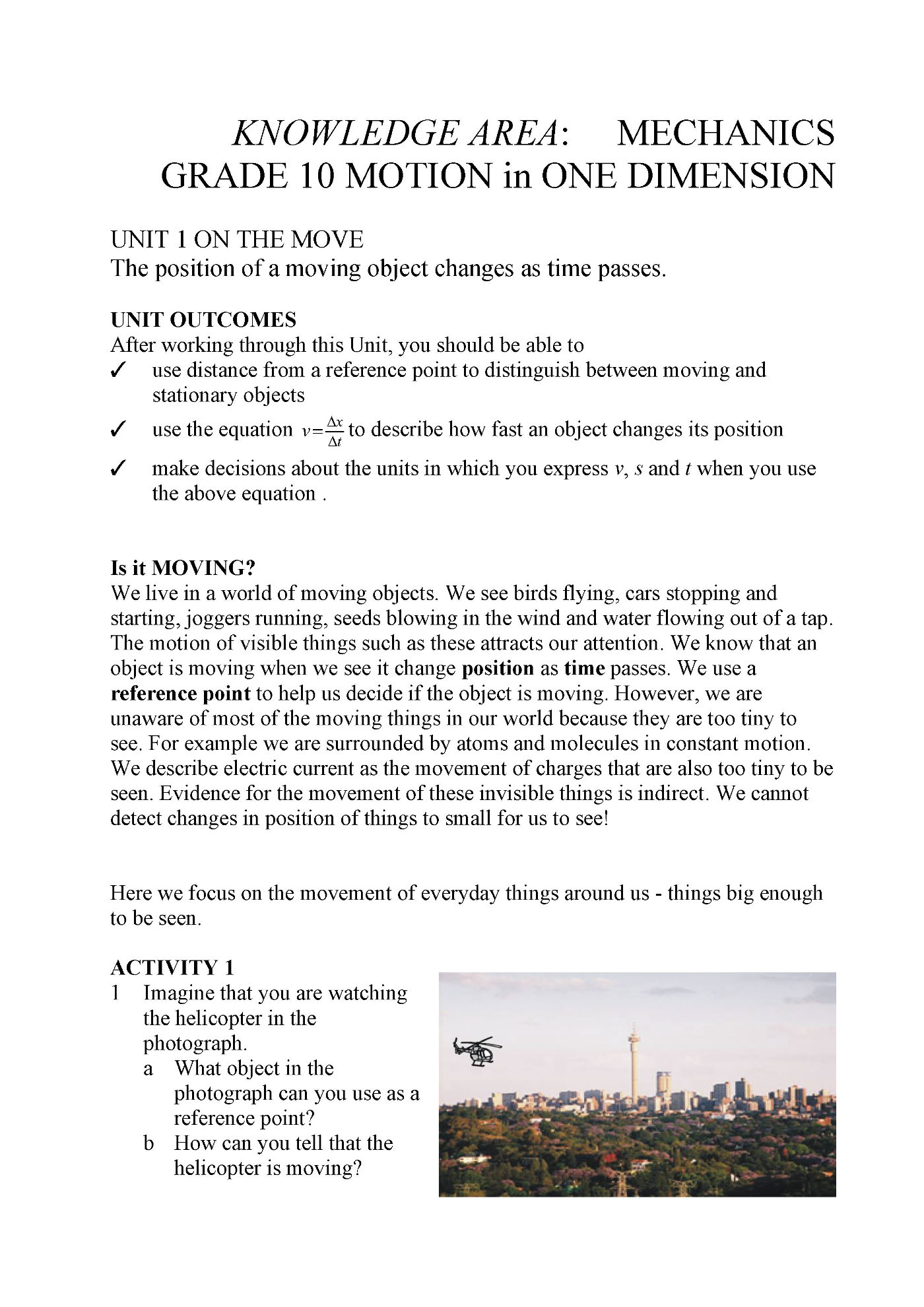 RADMASTE Physical Sciences Short Course booklet for the Knowledge Area: Mechanics